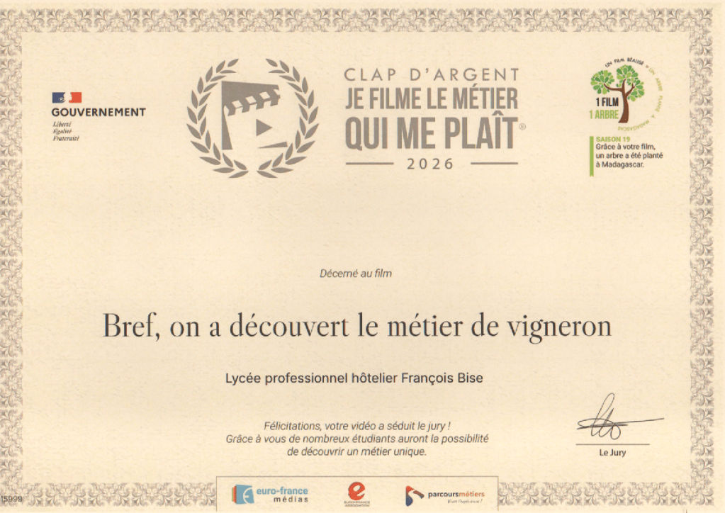 Diplôme – Clap d'argent, Je filme le métier qui me plaît 2026